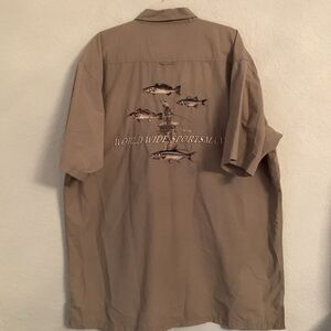 World Wide Sportsman Gray Lightweight Shirt Embroidered Short Sleeve Size XXL